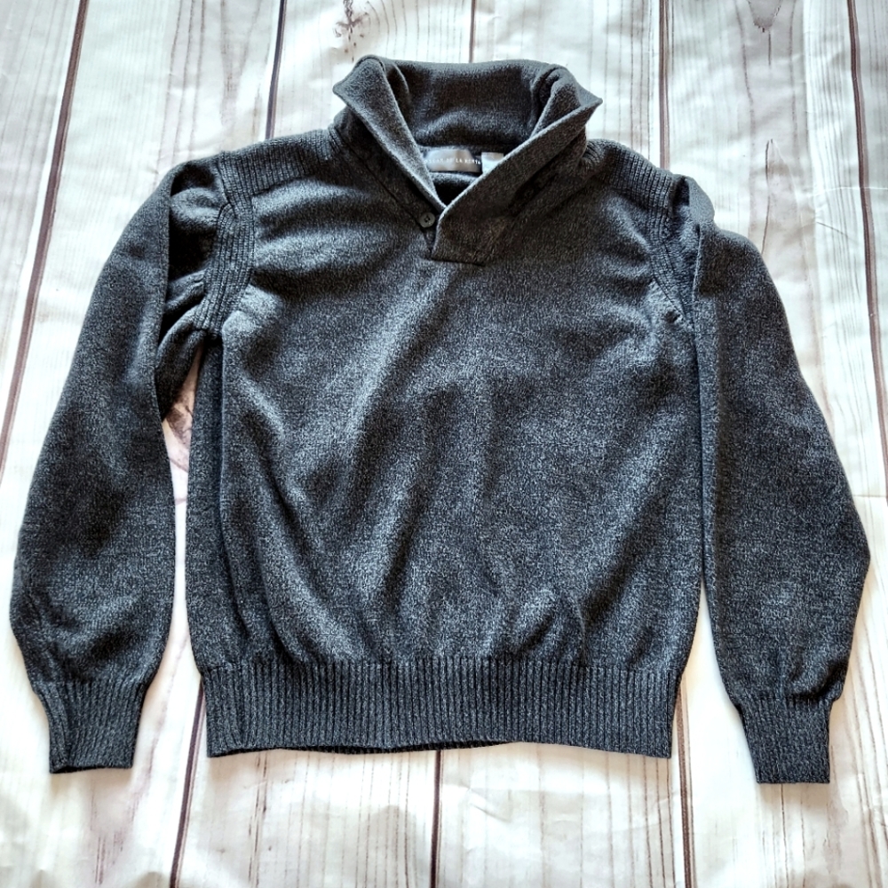 Oscar de la Renta Knit Heather Black Mock Neck Sweater | Women's Size XL